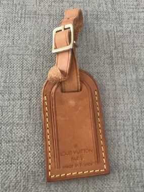 Vintage Louis Vuitton Classic Brown Leather Luggage Tag Bag Charm Keyring A10